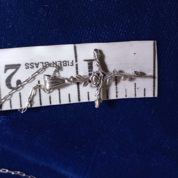 Rose Sterling Silver Cross Pendant Necklace - Picture 4 of 10